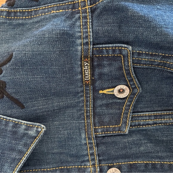 Lucky Blue Denim Jacket with Black floral embroidery - Picture 4 of 4